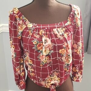 Red Floral Tie Waist Top